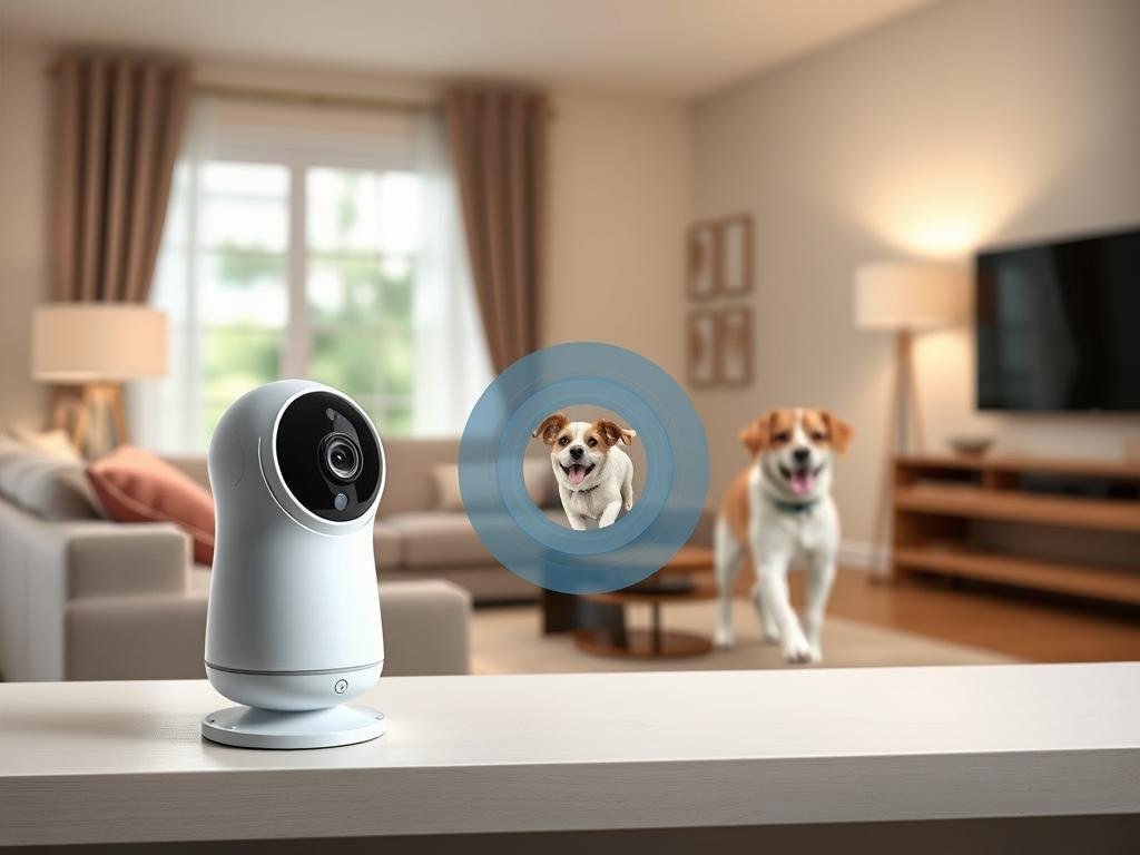 EZVIZ Haustierkamera mit Smart Tracking in einem Wohnzimmer mit Haustier